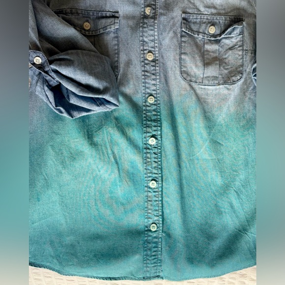 J.Crew upcycled button down shirt - dip-dyed teal from waist down - Picture 3 of 6